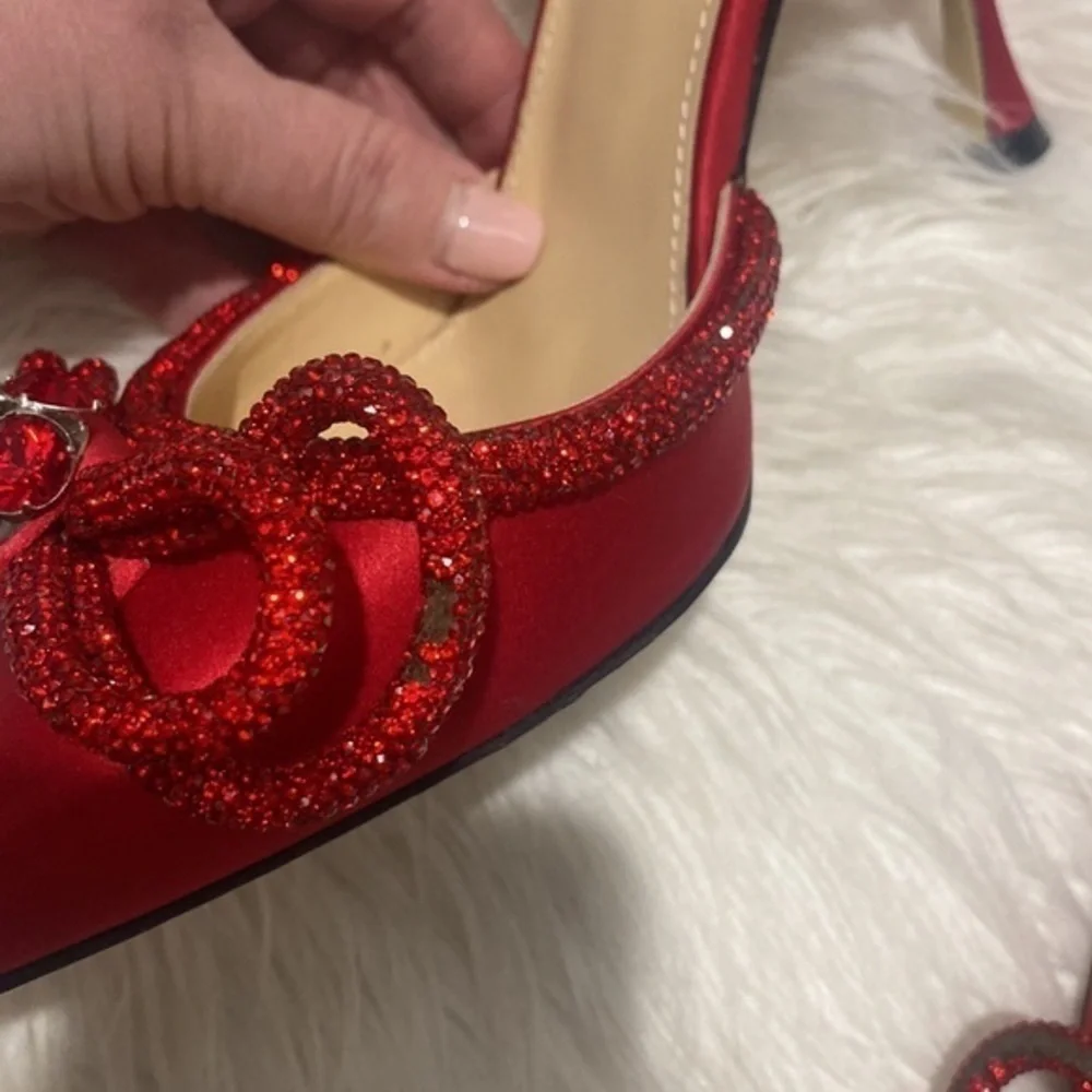 Mach & Mach Crystal Double Bow pointed toe pump size‎ 37.5EU